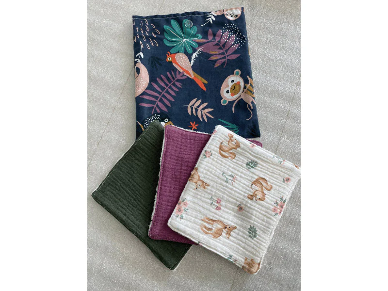Lingettes en gaze de coton et éponge bambou avec pochon - Par lot de 3 – Image 8